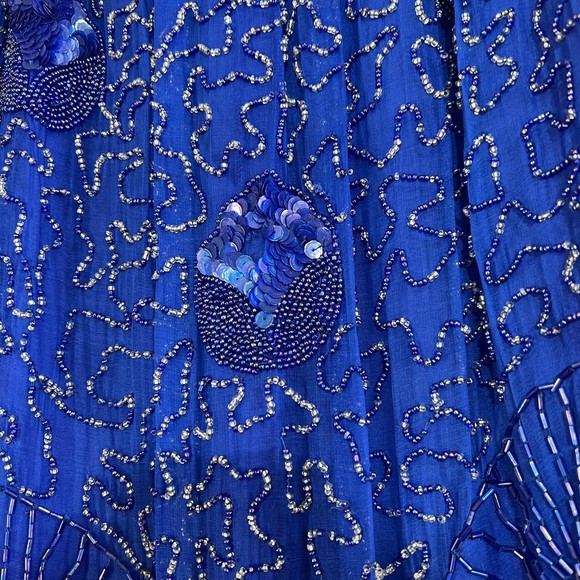 Vintage Elegance by Anuja Blue A Line Sequin and Beaded 100% Silk Skirt M - Picture 8 of 12